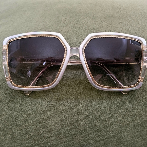 RARE Vintage Ted Lapidus Iridescent Mother of Pearl Opal Ivory Gold Sunglasses